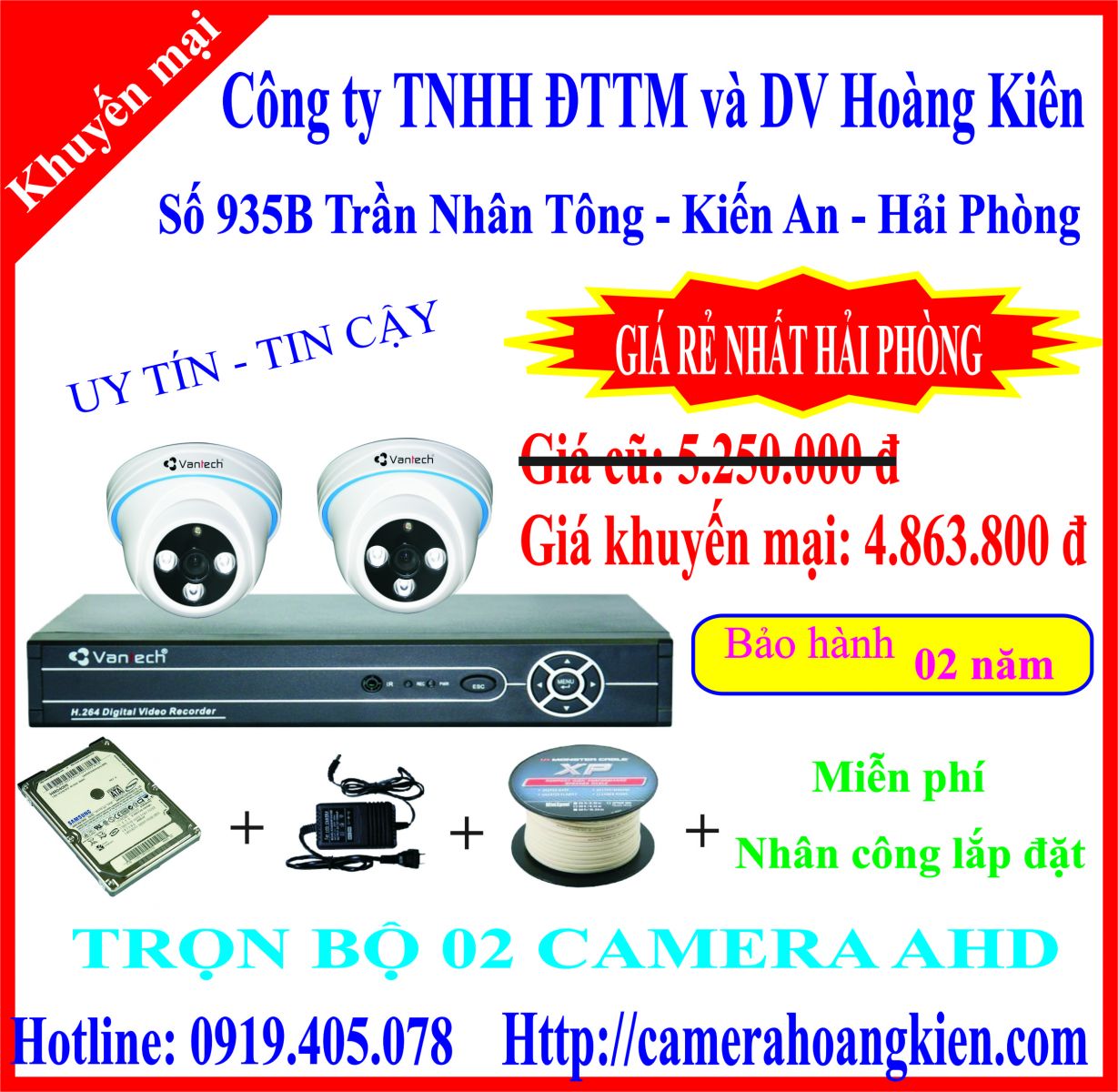 Trọn bộ  02 camera quan sát AHD